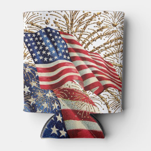  Amerikaanse Vlag en 4 juli Vuurwerk Blikjeskoeler (Voorkant)