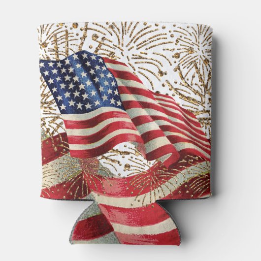 Amerikaanse Vlag en 4 juli Vuurwerk Blikjeskoeler (Achterkant)