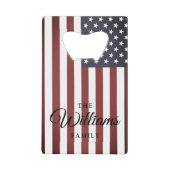  Amerikaanse vlag en aangepaste familienaam Creditkaart Flessenopener (Voorkant)