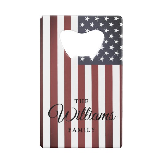  Amerikaanse vlag en aangepaste familienaam Creditkaart Flessenopener (Achterkant)