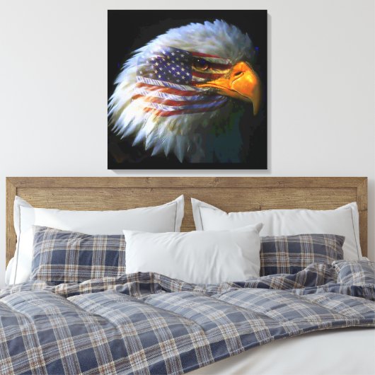 Amerikaanse vlag en Amerikaanse vlag Canvas Afdruk (Insitu (Slaapkamer))
