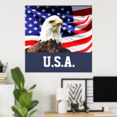 Amerikaanse vlag en Amerikaanse zeearend Poster (Thuiskantoor)