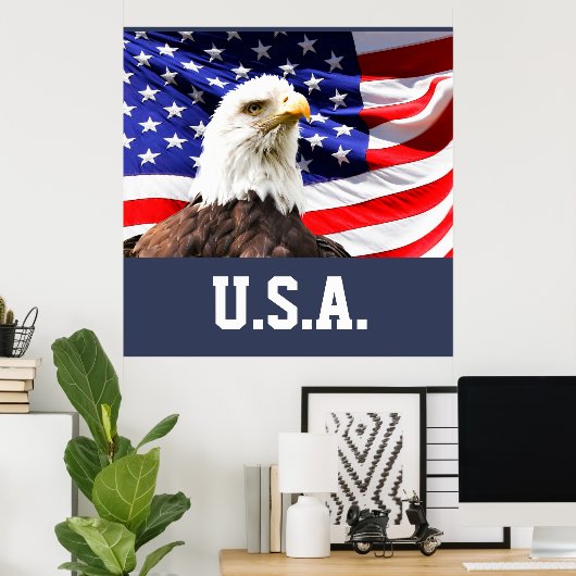 Amerikaanse vlag en Amerikaanse zeearend Poster (Thuiskantoor)