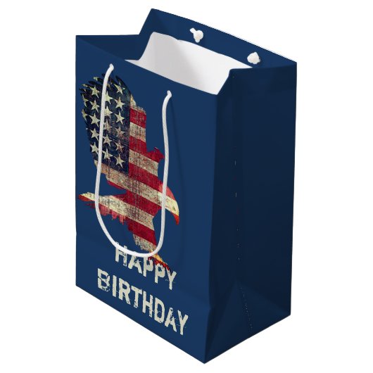 Amerikaanse vlag en Bald Eagle Birthday Medium Cadeauzakje (Voorkant Gekanteld)