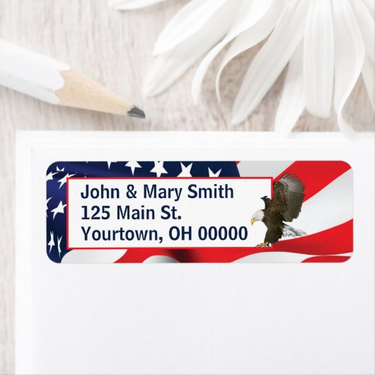 Amerikaanse vlag en Bald Eagle Etiket (Insitu)