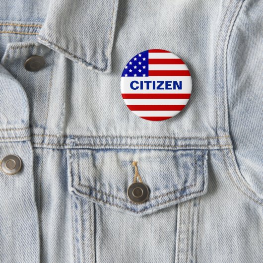 Amerikaanse vlag en bewerkbare burgertekst ronde button 5,7 cm (In situ)