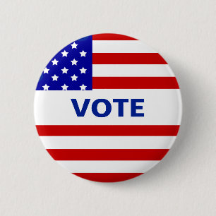 Amerikaanse vlag en bewerkbare stemtekst ronde button 5,7 cm