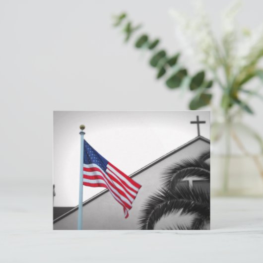 Amerikaanse vlag en Crucifix Briefkaart (Staand voorkant)