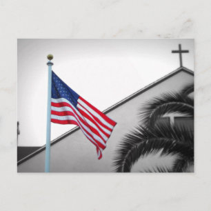 Amerikaanse vlag en Crucifix Briefkaart