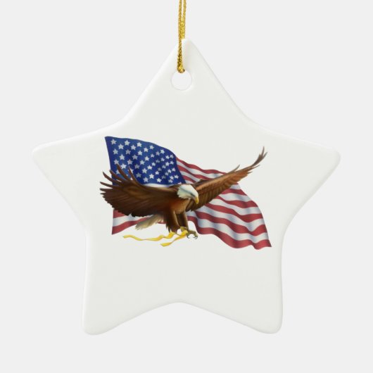 Amerikaanse Vlag en Eagle Keramisch Ornament (Voorkant)