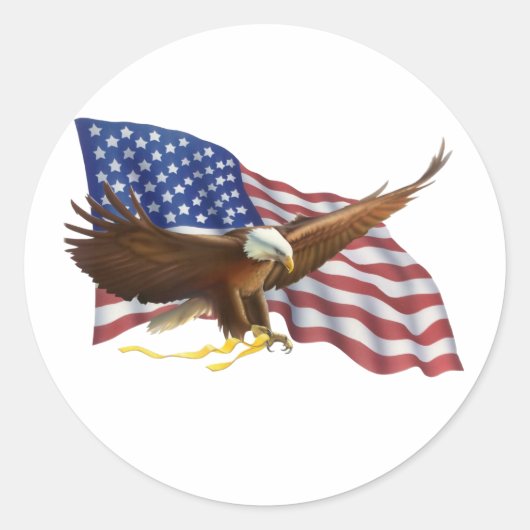 Amerikaanse vlag en Eagle Ronde Sticker (Voorkant)