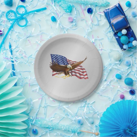 Amerikaanse vlag en Eagle Silver Papieren Bordje (Feest)