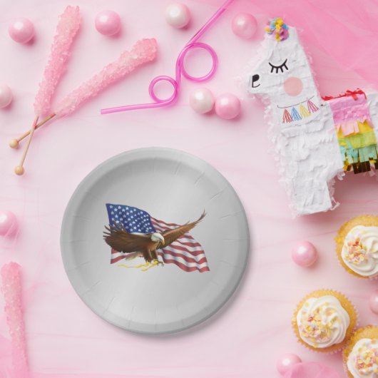 Amerikaanse vlag en Eagle Silver Papieren Bordje (Feest)