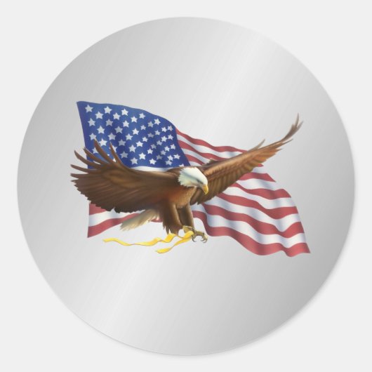 Amerikaanse vlag en Eagle Silver Ronde Sticker (Voorkant)