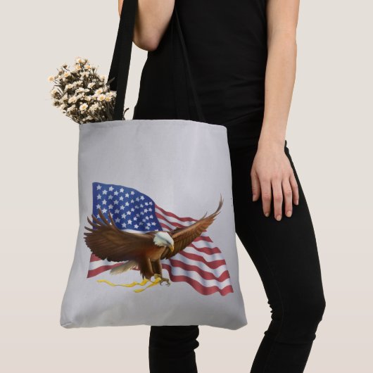 Amerikaanse vlag en Eagle Silver Tote Bag (Dichtbij)