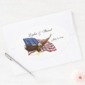 Amerikaanse vlag en Eagle Wedding Ovale Sticker (Envelop)