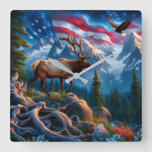 Amerikaanse vlag en eland wandklok