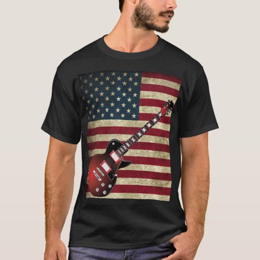 Amerikaanse vlag en elektrische gitaar - Rood T-shirt (Voorkant)