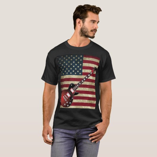 Amerikaanse vlag en elektrische gitaar - Rood T-shirt (Voorkant volledig)