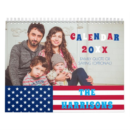 Amerikaanse vlag en familiefoto-retro kalender (Hoes)