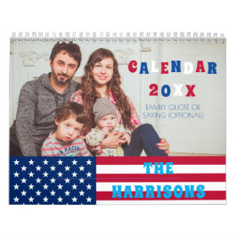 Amerikaanse vlag en familiefoto-retro kalender
