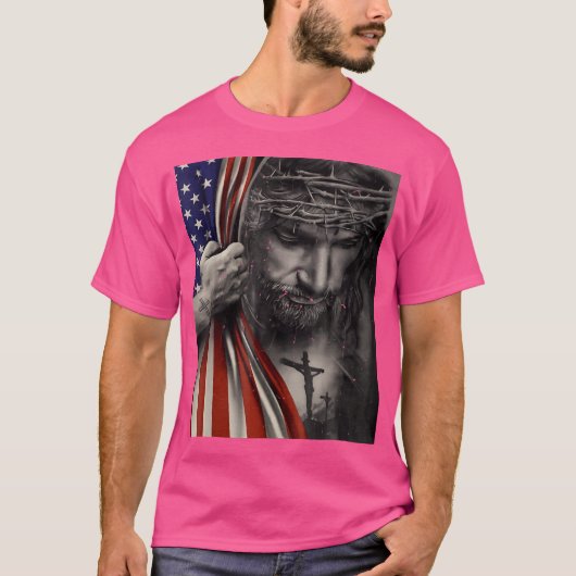  Amerikaanse vlag en Jesus Cross Christelijk Ho T-shirt (Voorkant)