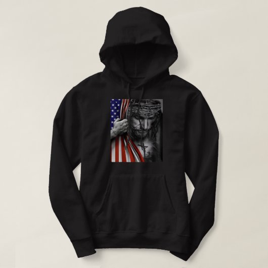 Amerikaanse vlag en Jezus Happy Independence Day 4 Hoodie (Design voorkant)