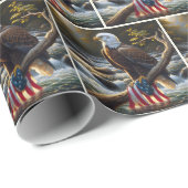 Amerikaanse vlag en kale adelaar op boomtak cadeaupapier (Rol Hoek)