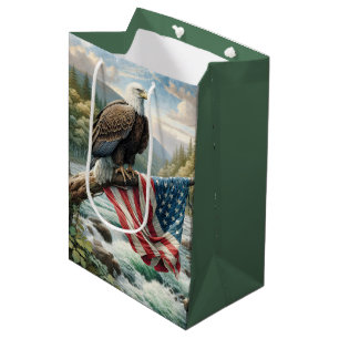 Amerikaanse vlag en kale adelaar voor verjaardag medium cadeauzakje