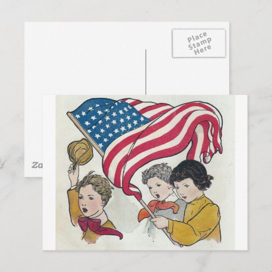 Amerikaanse vlag en kinderen briefkaart (Voorkant / Achterkant)