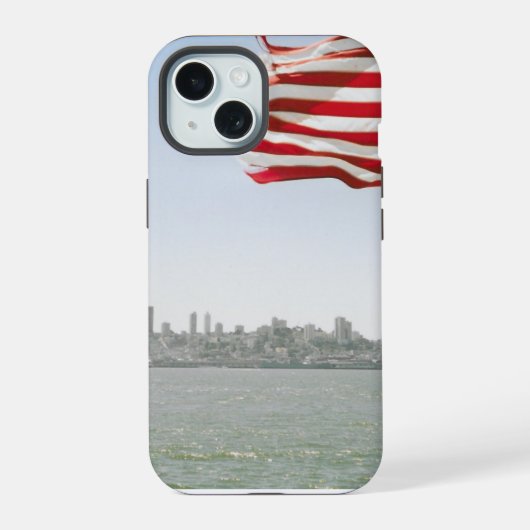 Amerikaanse vlag en kustlijn iPhone 15 case (Achterkant)