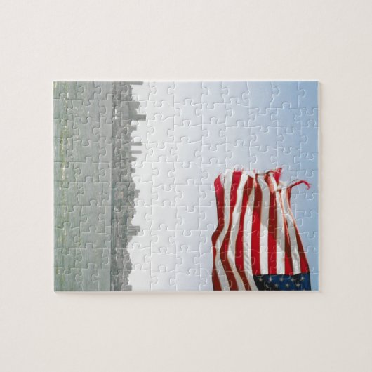 Amerikaanse vlag en kustlijn legpuzzel (Horizontaal)
