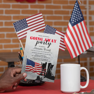 Amerikaanse vlag en laarzen Afscheidsfeest Milita Kaart