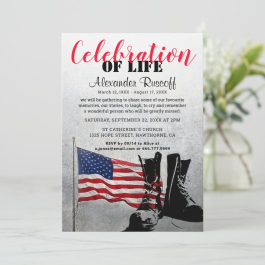 Amerikaanse vlag en laarzen viering van het leven kaart (Staand voorkant)