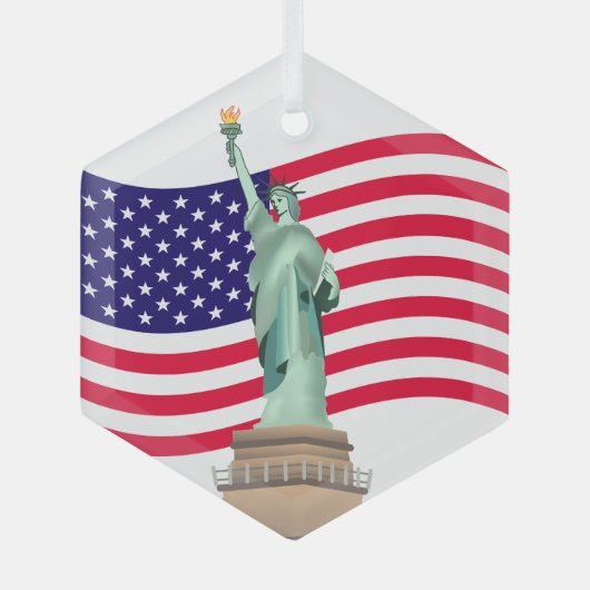 Amerikaanse vlag en Lady Liberty Glas Ornament (Voorkant)