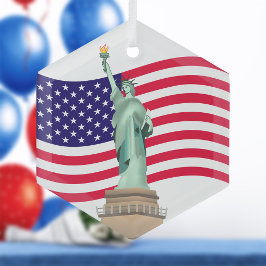 Amerikaanse vlag en Lady Liberty Glas Ornament