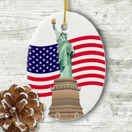 Amerikaanse vlag en Lady Liberty Keramisch Ornament