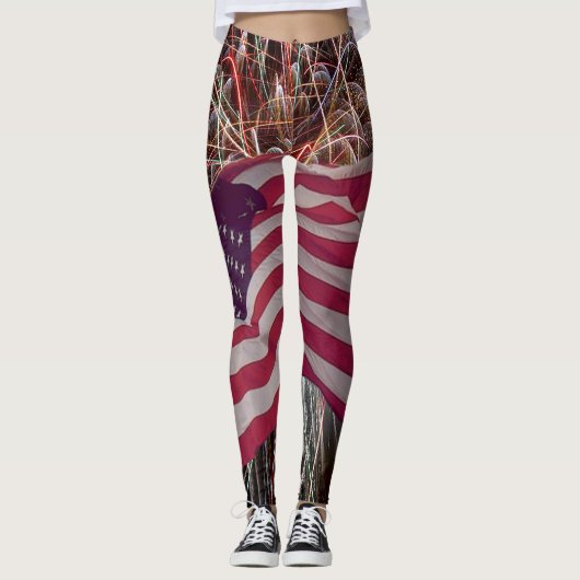 Amerikaanse vlag en Leggings van vuurwerk (Voorkant)
