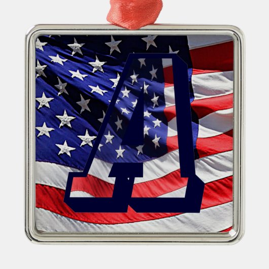 Amerikaanse vlag en Letter "A" Premium Sq Ornament (Voorkant)