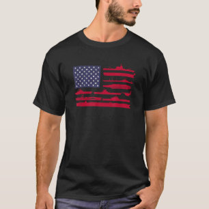 Amerikaanse vlag en marineschepen Patriottische Mi T-shirt