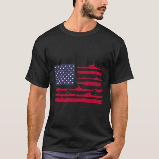 Amerikaanse vlag en marineschepen - Patriottische T-shirt (Voorkant)