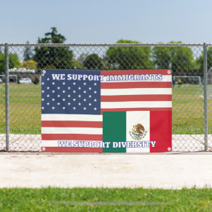 Amerikaanse vlag en Mexicaanse vlag - We steunen d Spandoek