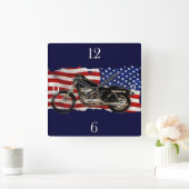 Amerikaanse vlag en motorfiets, motorfiets, patrio vierkante klok (Huis)