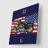 Amerikaanse vlag en motorfiets, motorfiets, patrio vierkante klok (Hoek)