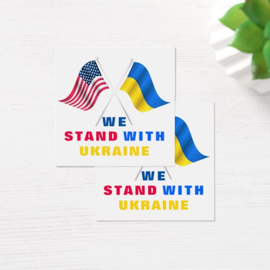 Amerikaanse vlag en Oekraïense Kaarten steunen Oek Vierkante Visitekaartjes (Bureau)