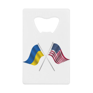 Amerikaanse vlag en Oekraïense vlag Creditkaart Flessenopener