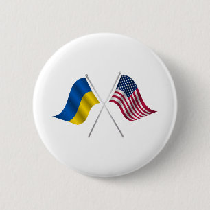 Amerikaanse vlag en Oekraïense vlag Ronde Button 5,7 Cm