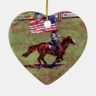 Amerikaanse vlag en Paard Cowgirl Amerikaanse Rode Keramisch Ornament