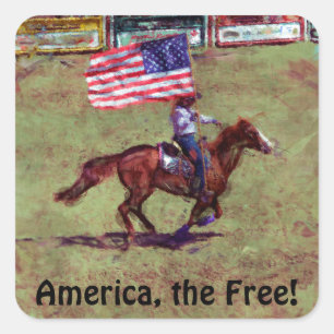 Amerikaanse vlag en Paard Cowgirl Amerikaanse Rode Vierkante Sticker