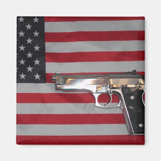 Amerikaanse Vlag en Pistool Magnet (Voorkant)